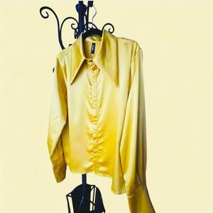STYLEWE Satin Button-Down Blouse in Yellow